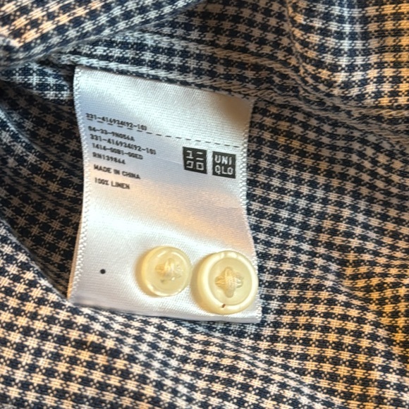 Uniqlo men’s linen shirt, small blue checks, size S - Picture 5 of 5